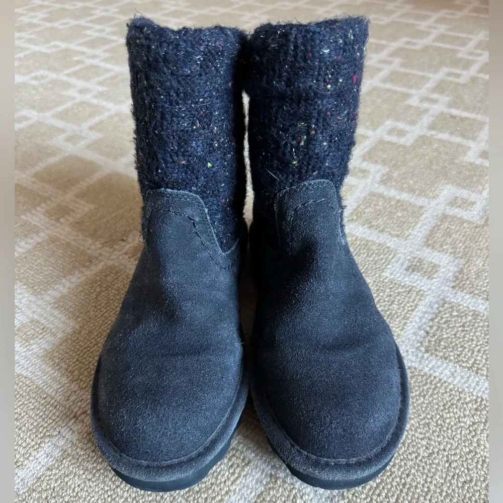 Bearpaw Suede Knit Winter Boots Slip-On Warm Cozy Lounge Pull-On Navy Size 6